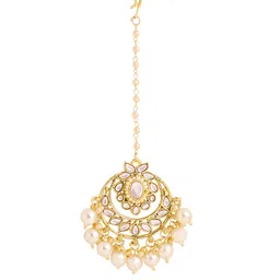 Yellow Chimes Gold-Plated Kundan & Pearls Maang Tikka Head Jewellery image 5