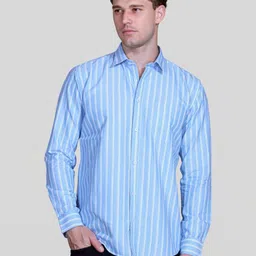 SANE ORIGINALS Men Sharp Fit Vertical Striped Spread Collar Pure Cotton Casual Shirt-picture-36