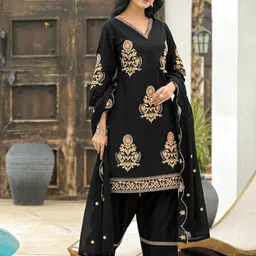 SANISA Women Ethnic Motifs Embroidered Regular Thread Work Kurta with Patiala & With Dupatta image 5