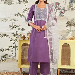 KALINI Women Ethnic Motifs Embroidered Regular Sequinned Kurta with Trousers & With Dupatta-picture-22