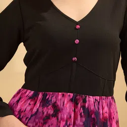 Antheaa Floral Colourblocked Chiffon Fit & Flare Dress image 4