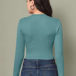 Maheshvi Ribbed Round Neck Long Sleeves Fitted Crop Top image 3