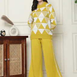 Numalo Women Woven Design Round Neck Sweater With Trousers Co-Ords-picture-30