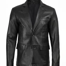 NOORIGARMENTS Men Lapel Collar Solid Leather Jacket image 2