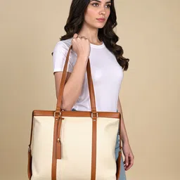 Mast & Harbour Women Textured Structured Tasselled Laptop Shoulder Bag-picture-39