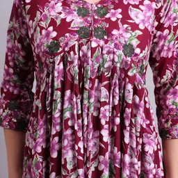 HERE&NOW Floral Printed & Embroidery Pure Cotton Fit & Flared Ethnic Dresses With Dupatta image 4