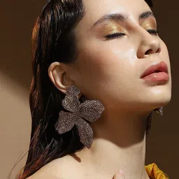 SOHI Gold-Plated Artificial Stones Studded The Bling-Petalia Drop Earrings image 2