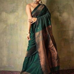 Peachmode Green Woven Design Silk Blend Sarees-picture-4