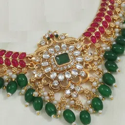 House of Pataudi Gold-Plated Kundan-Studded & Pearl Beaded Jewellery Set image 3