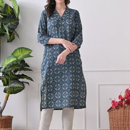 HERE&NOW Women Ethnic Motifs Printed Daily Cotton Straight Kurta-picture-45