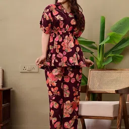 ANEEMA Floral Printed Microfiber Top With Trousers Co-Ords image 3