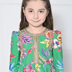 THE PONY & PEONY CO. Girls Green Floral Cotton Suit image 5