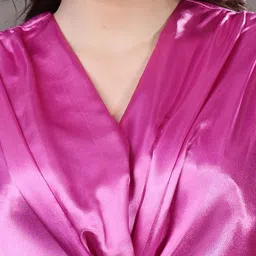 MODA-Q Solid Satin V-Neck A-Line Midi Dress image 3