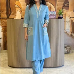 NavNari Printed Pure Cotton Polo Collar Top With Trousers Co-Ords-picture-19