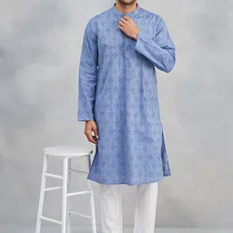 Fabindia Geometric Block Printed Band Collar Cotton Straight Kurta image 3