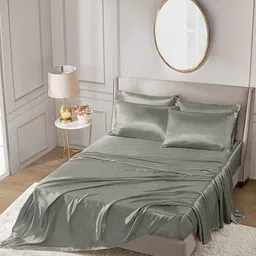 THE LINEN COMPANY Silver-Toned 300 TC King Bedsheet with 2 Pillow Covers image 2