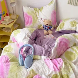 JC HOME Purple & Green Floral Polycotton 3 Piece Double Extra Large Regular Bedding Set image 2