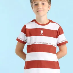 U.S. Polo Assn. Kids Boys Striped Round Neck Cotton Regular Fit T-shirt-image-90