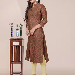 SIMPLYETHNIC Floral Printed Mandarin Collar Cotton Kurta image 4