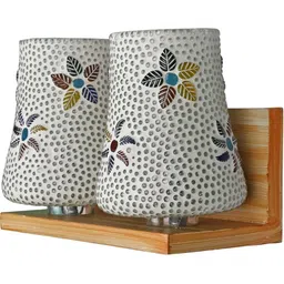 1ST TIME Multicoloured & White Textured Wood Traditional Frustum Shaped Wall Lamp image 5