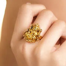 Rubans 18K Gold-Plated Goddess Lakshmi Temple Design Adjustable Finger Ring-image-88