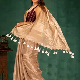Ruuprekha Mirror Work Tissue Tussar Saree image 5