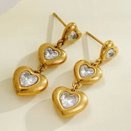 DressBerry Stainless Steel 18k Gold Plated Stones Studded Heart Shaped Drop Earrings-image-22