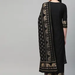 freedomfashion D61A BLACK Solid, Embroidered Kurta, Palazzo & Dupatta Set image 2