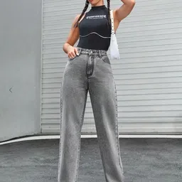 deylight Women Loose Fit Mid Rise Grey Jeans image 3