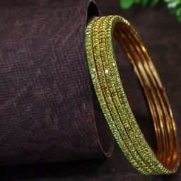 Anouk Set Of 4 Gold-Plated & Gold Brass Artificial Stones & Beads Bangles-picture-15
