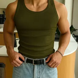 ROCKWELL Pack Of 2 Ribbed Cotton Breathable Innerwear Gym Vests image 5