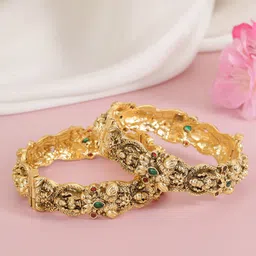 Peora Set Of 2 Gold-Plated Stone-Studded Temple Bangles-picture-41
