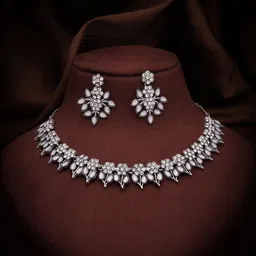 Anouk Silver-Plated Artificial Stones Studded Nacklace With Earrings image 2