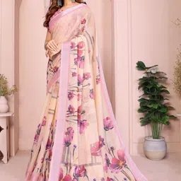 ADR CHIKANKARI Floral Linen Blend Saree image 2