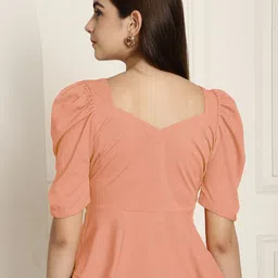 Metronaut Women Pack Of 2 Sweetheart Neck V-Neck Puff Sleeve Peplum Top image 2