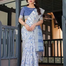 SGF11 Floral Printed Pure Linen Saree-picture-26