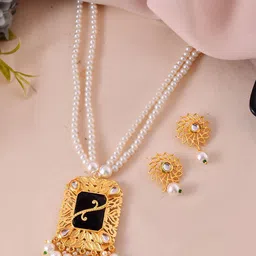Silvermerc Designs Gold-Plated Stone Studded & Pearls Beaded Jewellery Set-picture-23