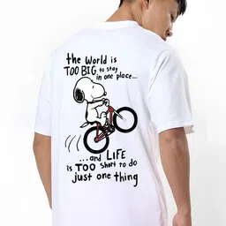 ANGERHOOD Graphic Snoopy Printed Drop-Shoulder Sleeves Oversized Cotton T-shirt image 5