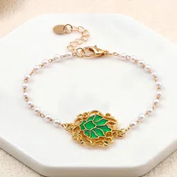 SALTY Pack of 2 Women Serenity Lotus Green Charm Gold Bracelet-picture-37
