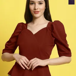 Metronaut Women Pack Of 2 Sweetheart Neck Puff Sleeves Peplum Top-picture-40