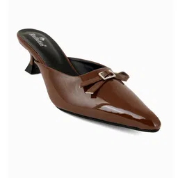 Dollphin Women Brown Pointed Toe Kitten Heels Mules image 3