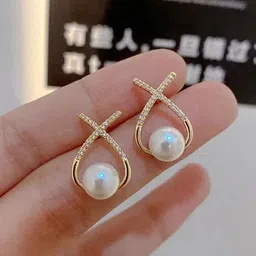 Celestria Artificial Stones Studded Contemporary Shaped Drop Earrings image 4