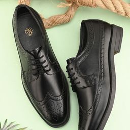 House of Pataudi Men Textured Leather Formal Brogues-picture-17