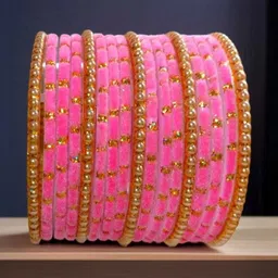 Qufrozy Set Of 10 Pink Glass Artificial Stones & Beads Bangle image 2