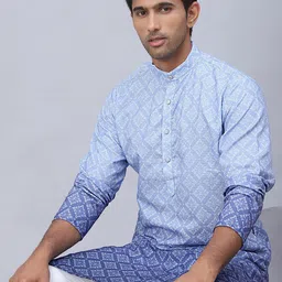 Jompers Men Geometric Printed Thread Work Floral Anarkali Kurta image 5