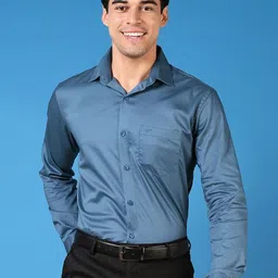 V-Mart Men Slim Fit Spread Collar Solid Cotton Formal Shirt-image-79