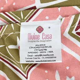 Divine Casa Rose & Olive Green Geometric 144 TC Single Bedsheet with 1 Pillow Covers image 2