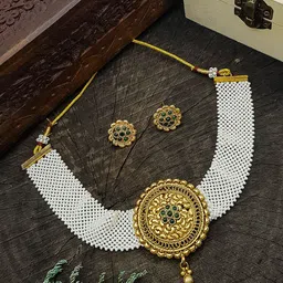 GRIIHAM Gold-Plated Stone Studded & Beaded Jewellery Set-picture-15