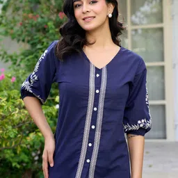 GHUMMAN SONAKSHI Embroidered Puff Sleeve Cotton Top-picture-15
