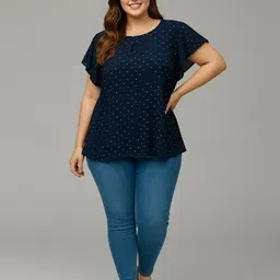 Sztori Women Plus Size Polka Dot Printed Flutter Sleeve Top-picture-28